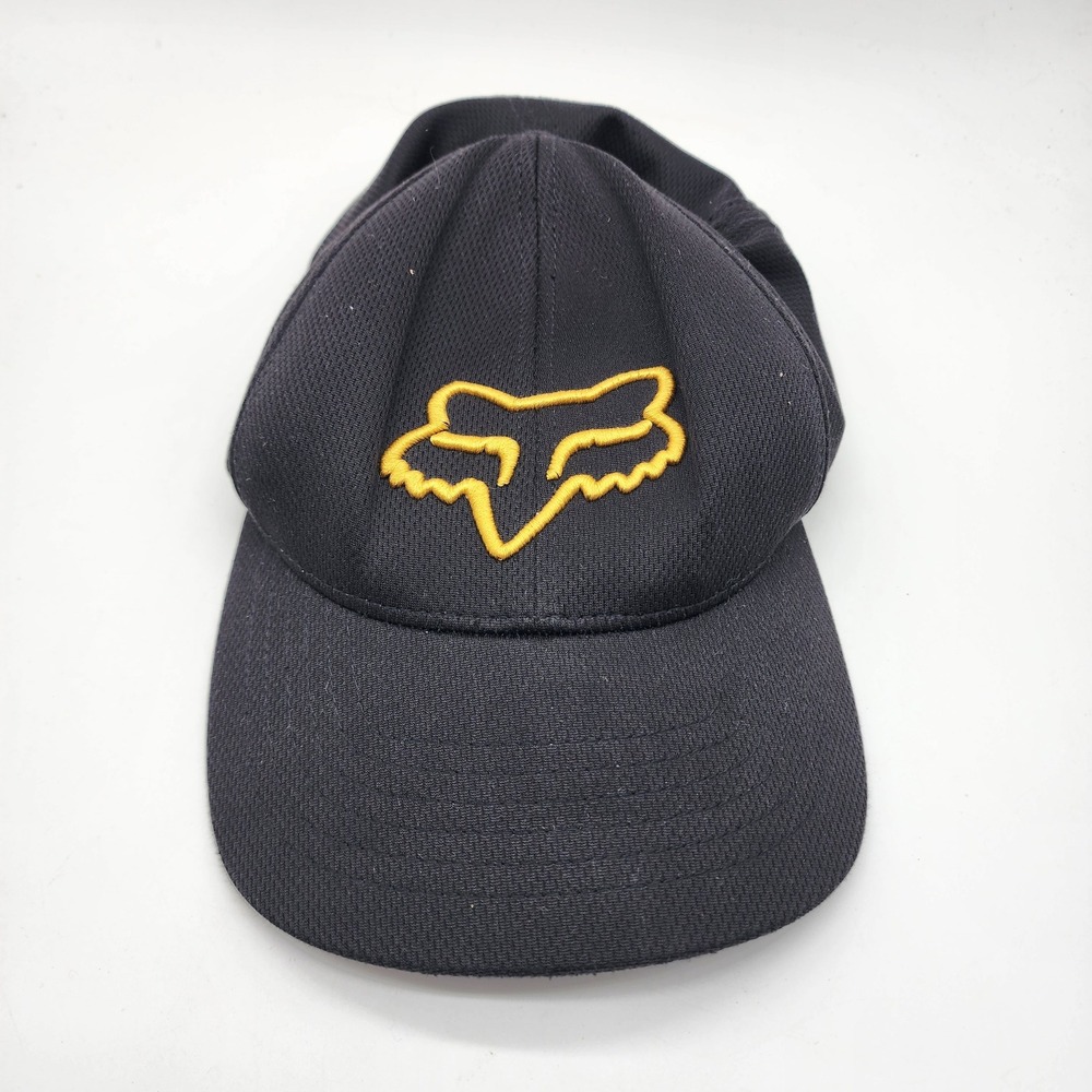 Fox Lithotype Flexfit Hat Mens SM Black Yellow Embroidered Mesh Tech Cap 21976